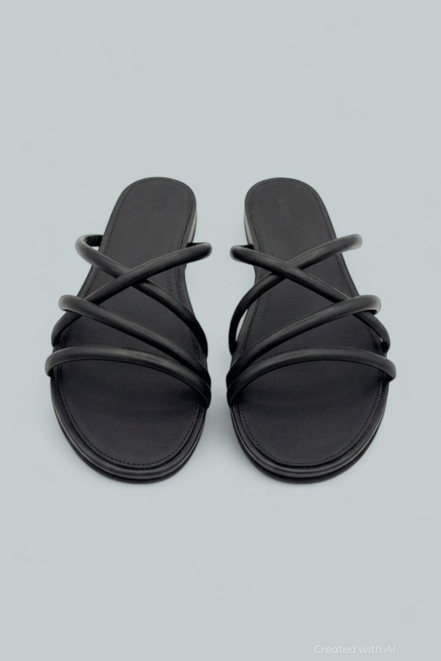 Gracie Leather Strappy Slides - All Black - 10 - Sandals