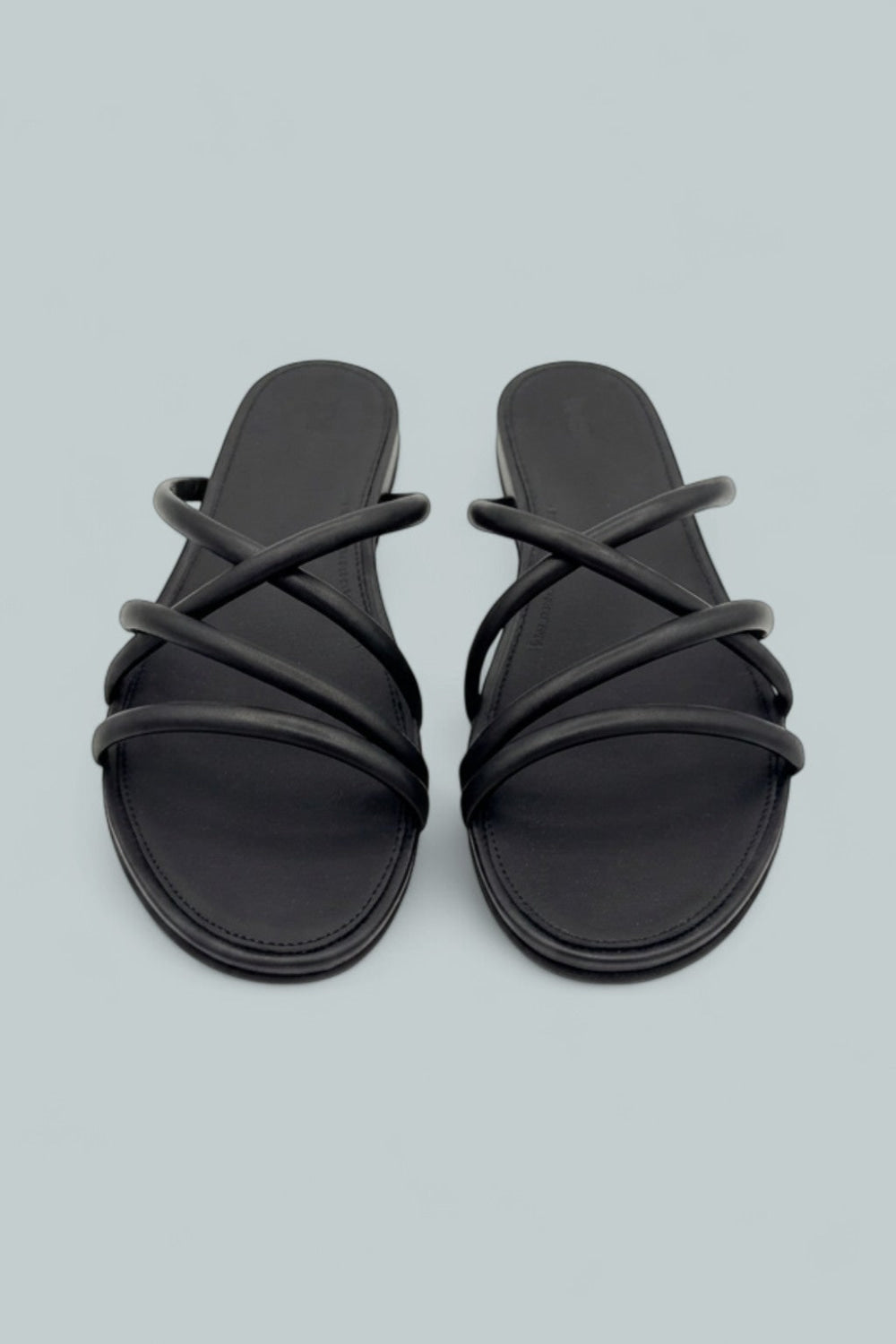 Gracie Leather Strappy Slides - All Black - Sandals