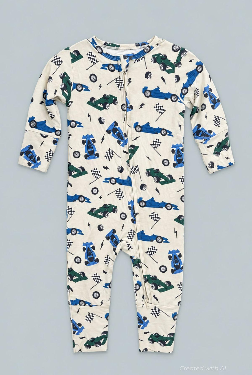 Green Blue Nasar Convertible Romper - Race Cars - Romper
