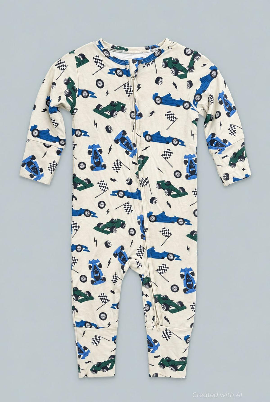 Green Blue Nasar Convertible Romper - Race Cars - Romper