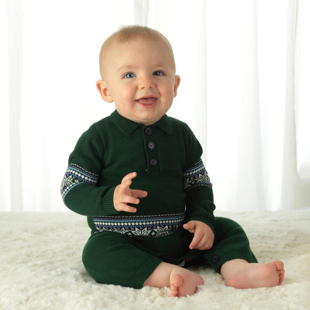 Green Fair Isle Knit Playsuit - playsuit - baby