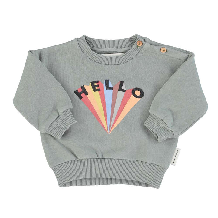 Baby Unisex Sweatshirt - Greenish Grey with Hello Print