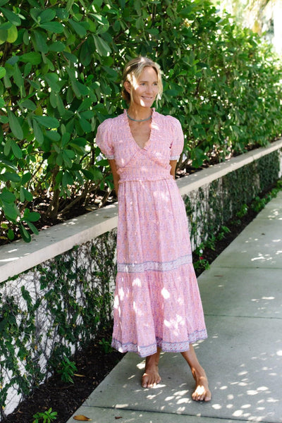 Greta Cotton MIDI Dress - Pink Floral - Dresses