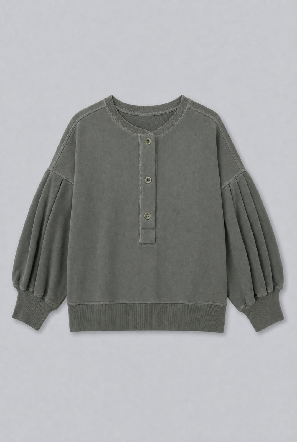 Greta Henley Sweatshirt - Olive - Sweatshirt