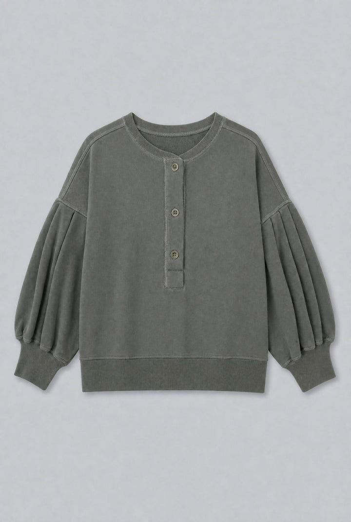 Greta Henley Sweatshirt - Olive - Sweatshirt