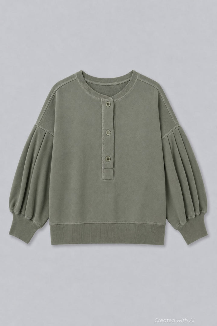 Greta Henley Sweatshirt - Olive - Sweatshirt