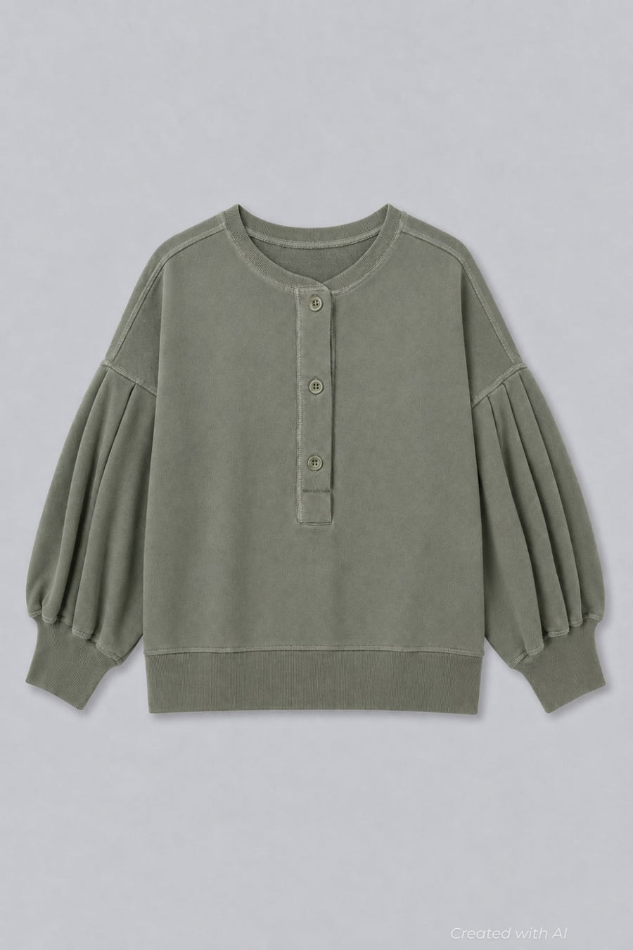 Greta Henley Sweatshirt - Olive - Sweatshirt