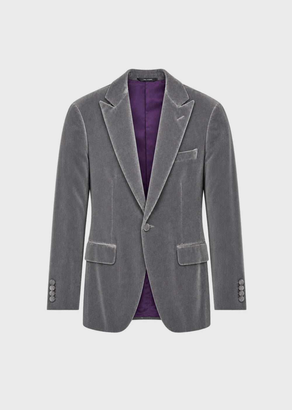 Grey Cotton Velvet 1-Button Peak Phillip Suit - Silver - 38 Regular - Suit