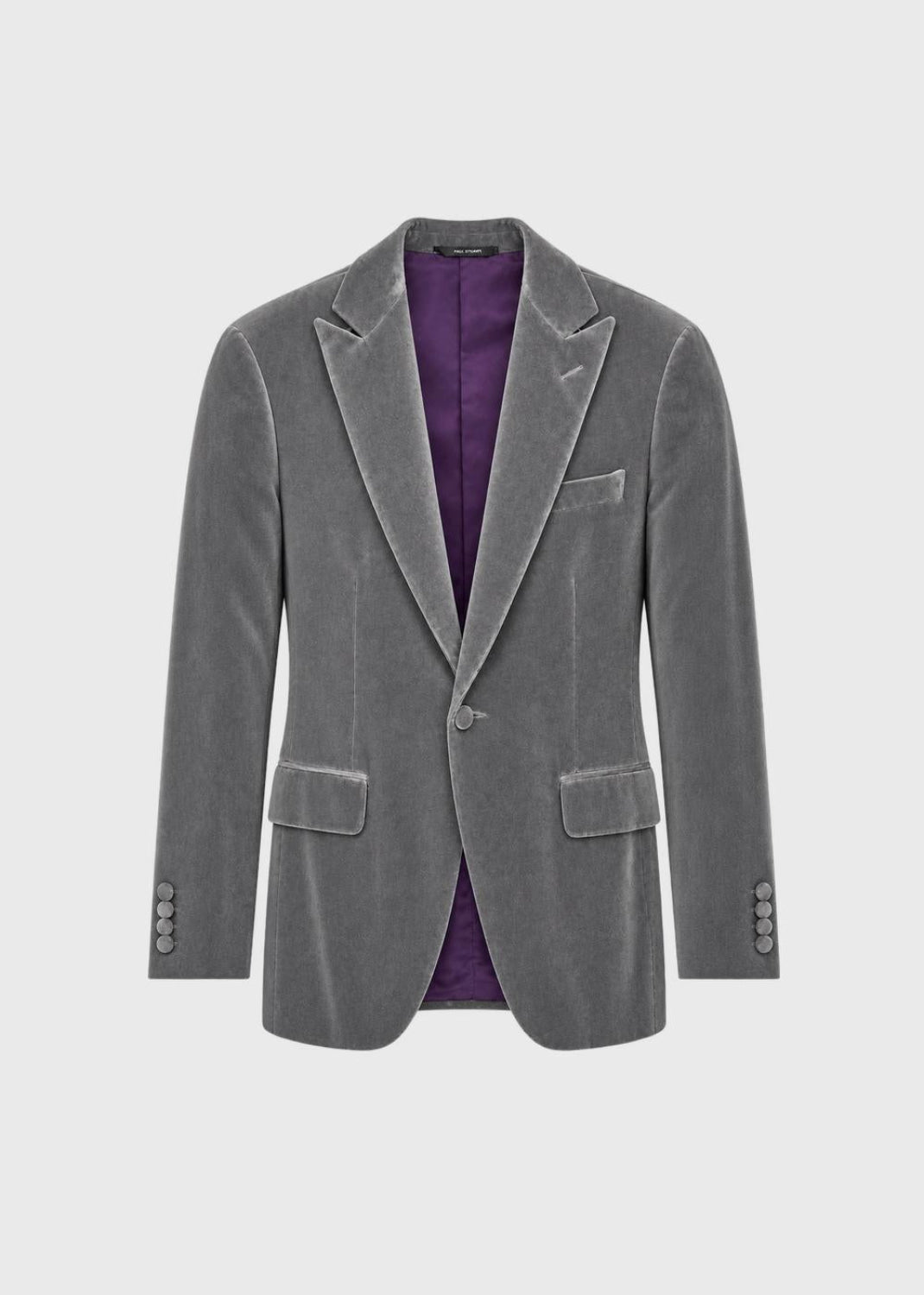 Grey Cotton Velvet 1-Button Peak Phillip Suit - Silver - 38 Regular - Suit