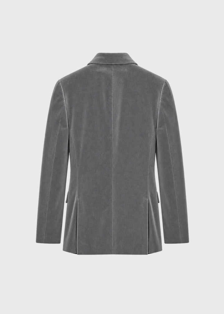 Grey Cotton Velvet 1-Button Peak Phillip Suit - Silver - 38 Regular - Suit