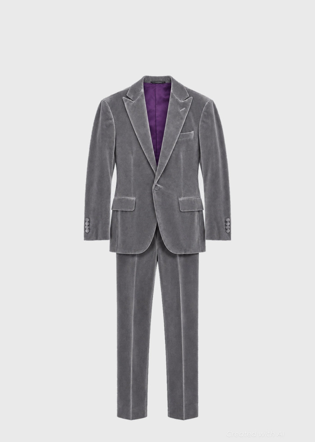 Grey Cotton Velvet 1-Button Peak Phillip Suit - Silver - 38 Regular - Suit