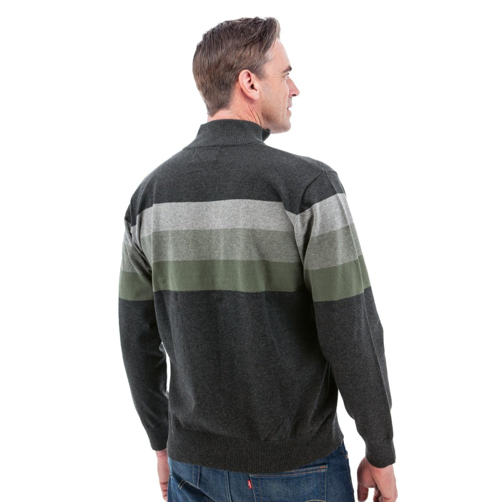 Gunner Classic Stripe 1/4 Zip Sweater - Charcoal - Sweater
