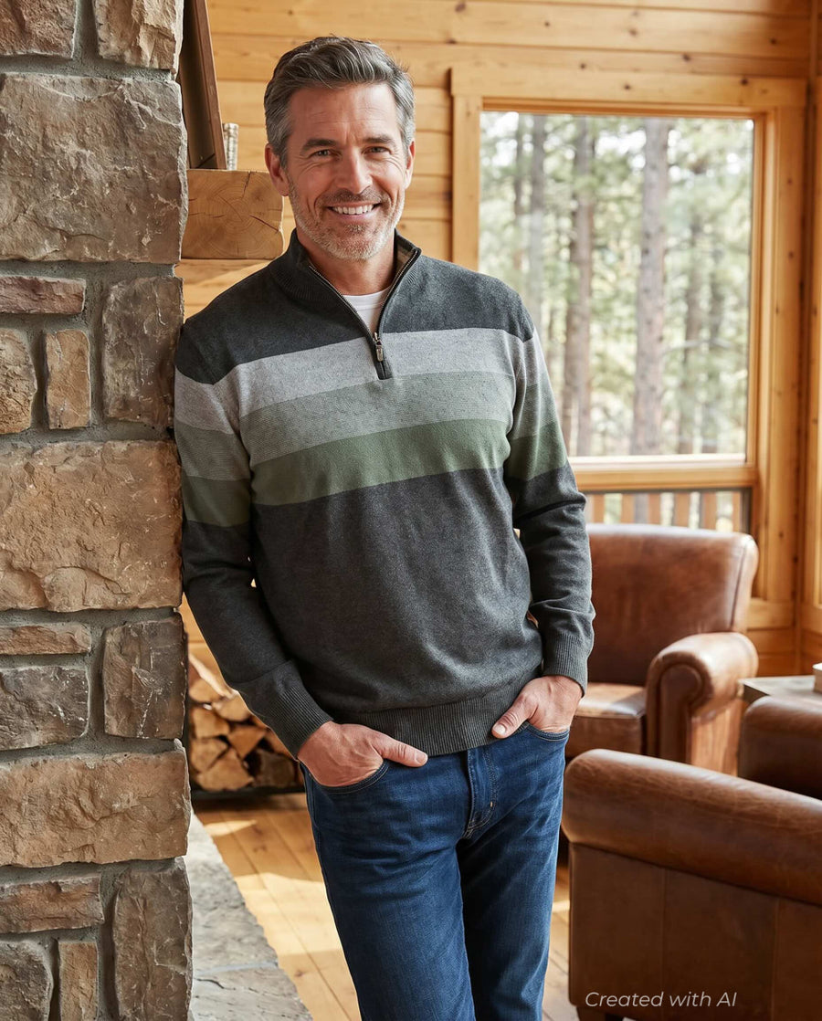 Gunner Classic Stripe 1/4 Zip Sweater - Charcoal - Sweater