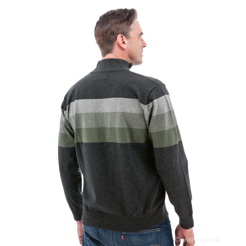 Gunner Classic Stripe 1/4 Zip Sweater - Charcoal - Sweater