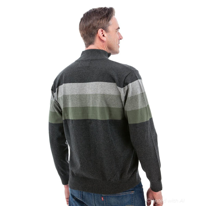 Gunner Classic Stripe 1/4 Zip Sweater - Charcoal - Sweater
