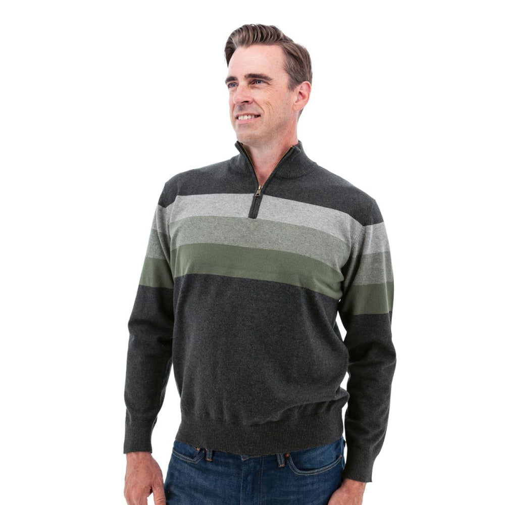Gunner Classic Stripe 1/4 Zip Sweater - Charcoal - Sweater