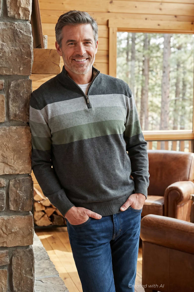 Gunner Classic Stripe 1/4 Zip Sweater - Charcoal - Sweater