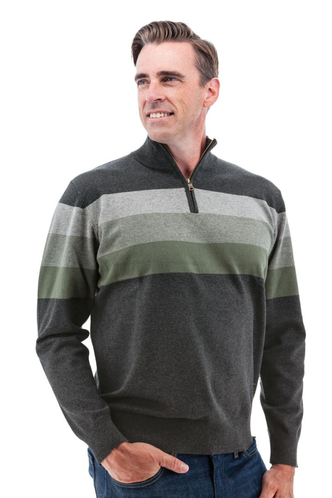 Gunner Classic Stripe 1/4 Zip Sweater - Charcoal - Sweater