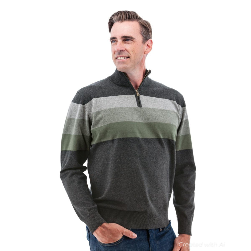 Gunner Classic Stripe 1/4 Zip Sweater - Charcoal - Sweater
