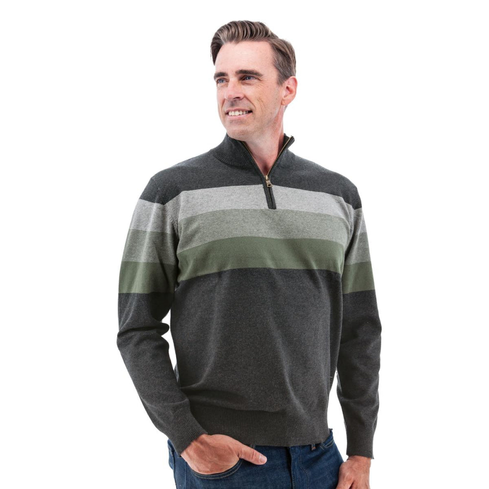 Gunner Classic Stripe 1/4 Zip Sweater - Charcoal - Sweater