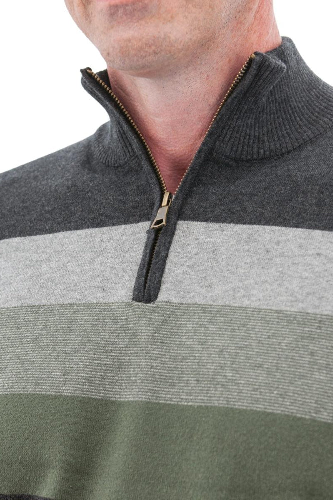 Gunner Classic Stripe 1/4 Zip Sweater - Charcoal - Sweater