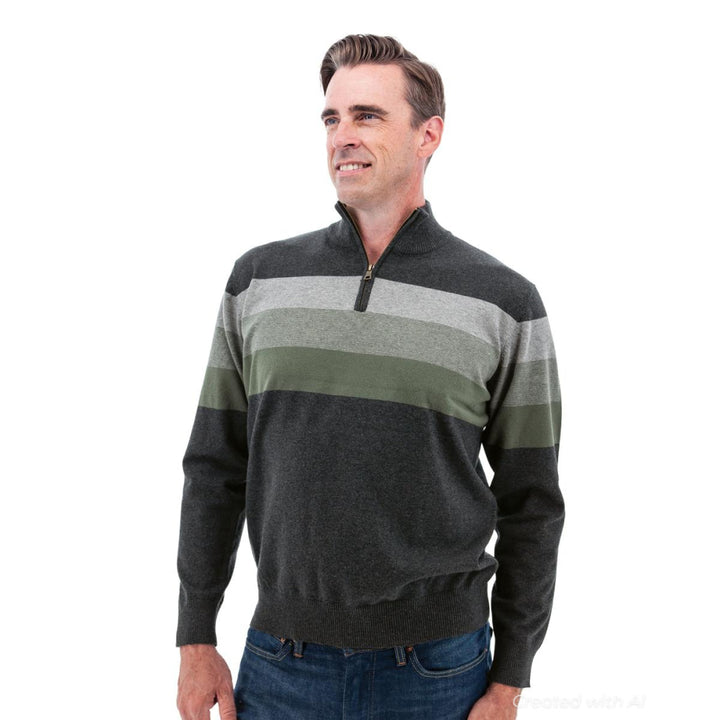 Gunner Classic Stripe 1/4 Zip Sweater - Charcoal - Sweater