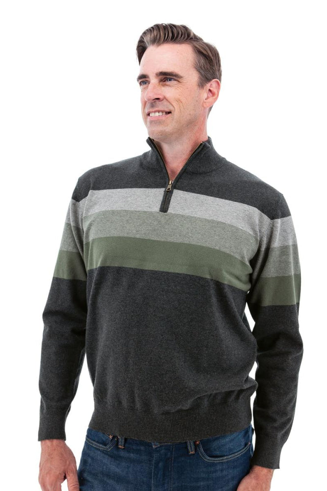 Gunner Classic Stripe 1/4 Zip Sweater - Charcoal - Sweater