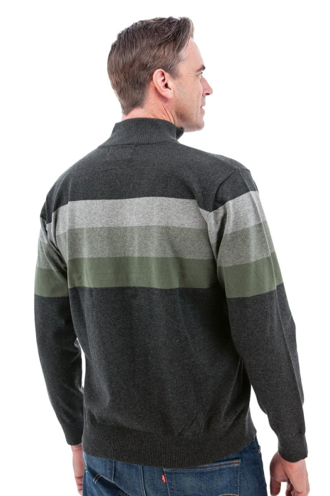 Gunner Classic Stripe 1/4 Zip Sweater - Charcoal - Sweater