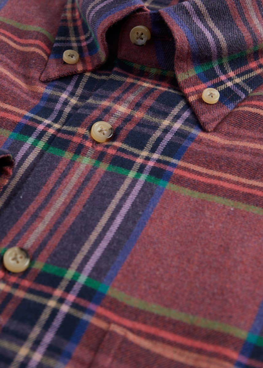 Exaggerated Plaid Flannel Sport Shirt - Burgundy