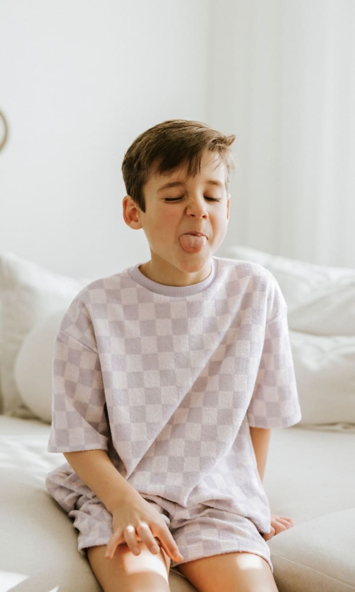Oversize T-Shirt - Lavender Macaron Checkered Terry