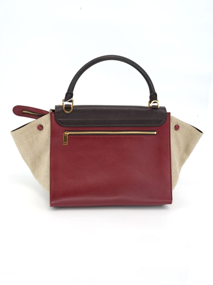 Pre-Owned CELINE Trapeze Medium Handbag - Bordeaux/Canvas/Plum