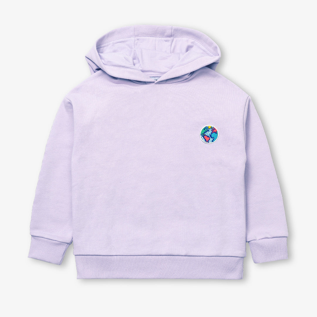 Planet badge sweatshirt for kids in organic cotton - Lilas