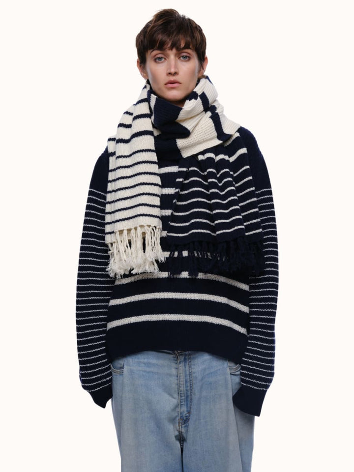 Sam Stripe Blanket Scarf - Navy