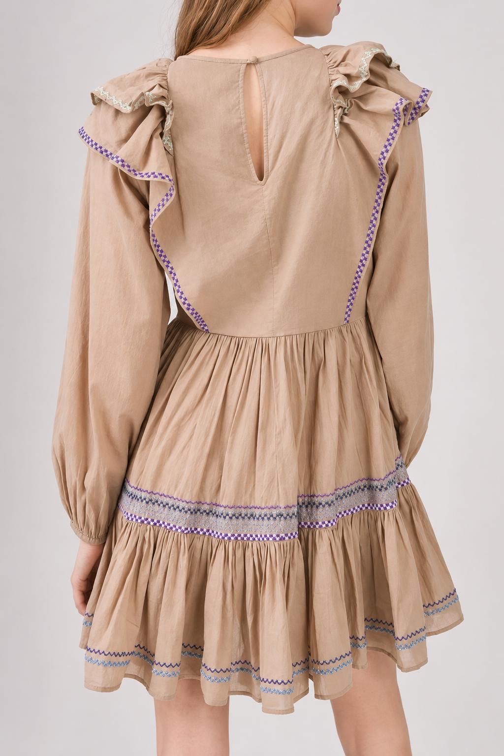 Jolie Embroidered Dress - Tan