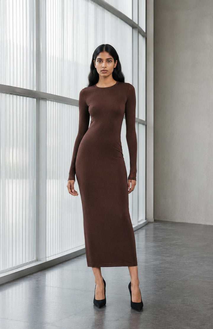 Sheer Dress Midi - Dark Brown