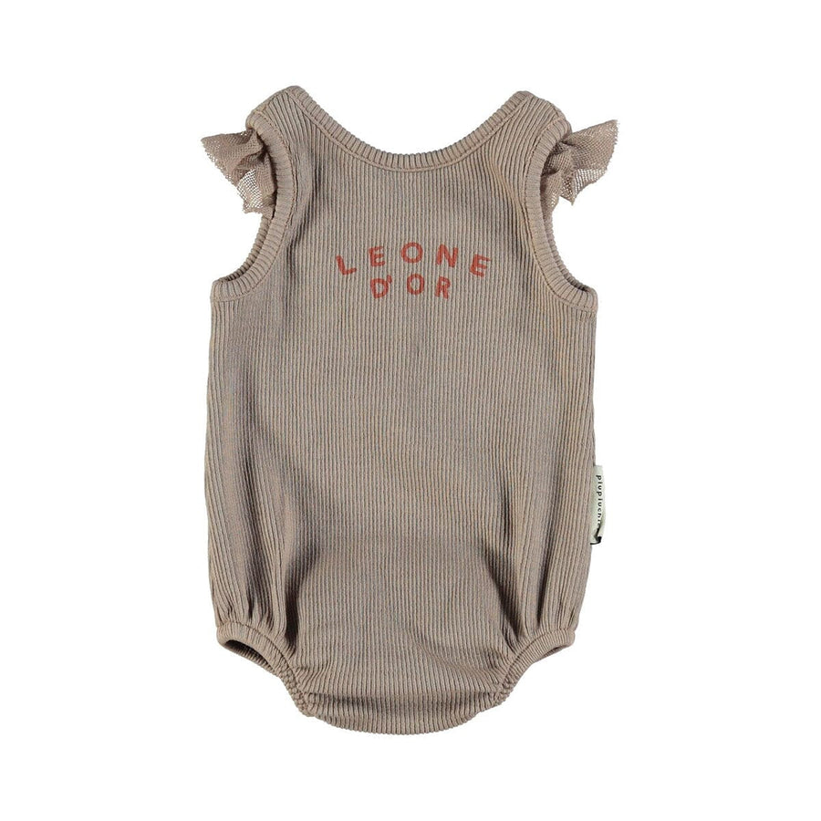Baby Ribbed Body - Nut w/"Leone D'or" Print Bodysuits + Onesies Piupiuchick 