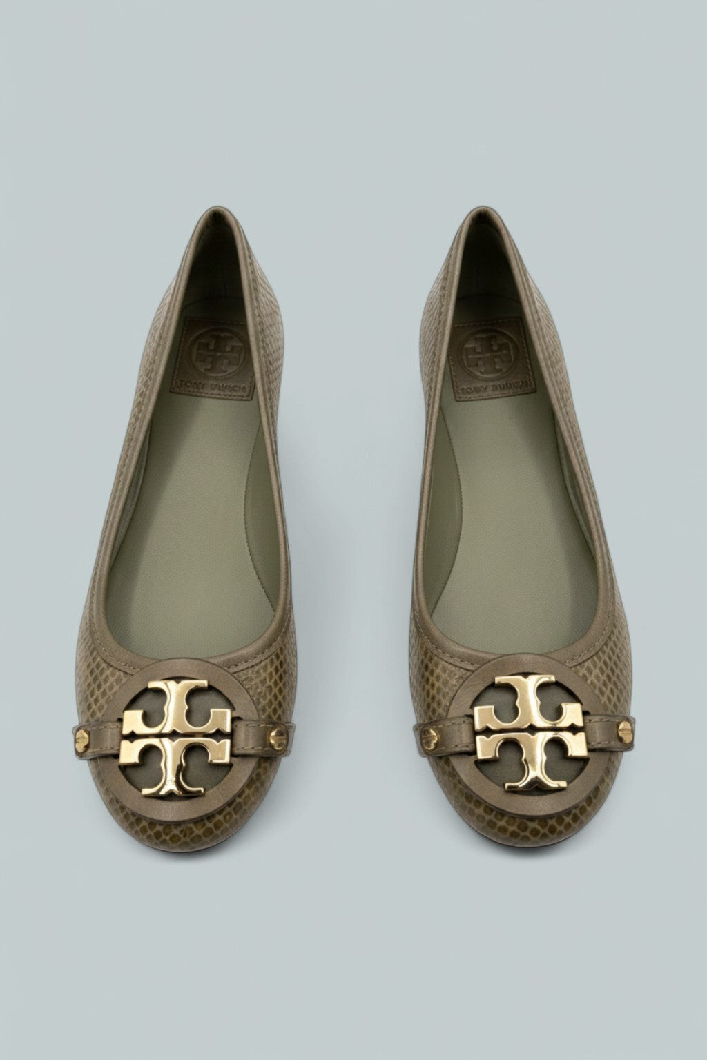 Adan Ballet Flat Embossed Leather - Olive Green Snakeskin