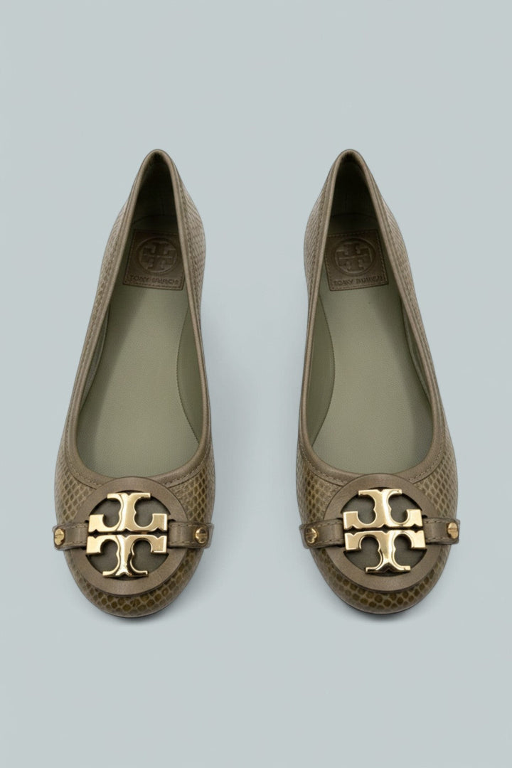 Adan Ballet Flat Embossed Leather - Olive Green Snakeskin