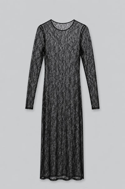Metallic Lace Dress Midi - Black Silver