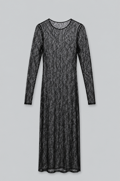Metallic Lace Dress Midi - Black Silver