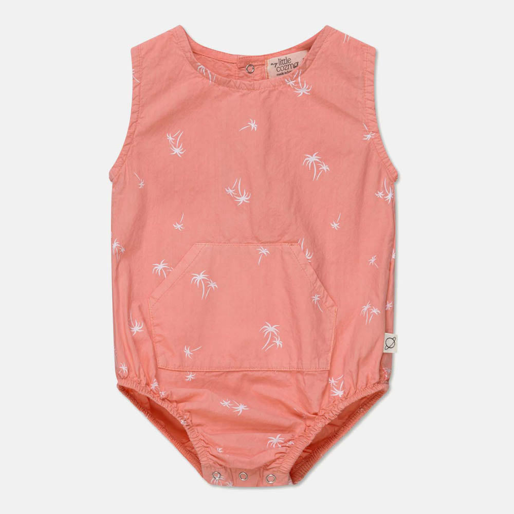 Palm Print Baby Romper - Coral