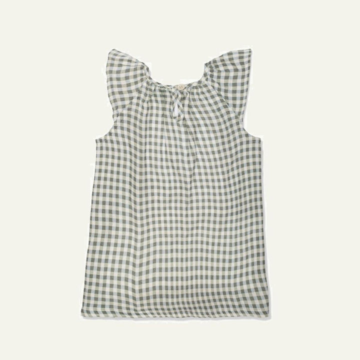 Gingham Linen Baby Dress - Natural/faded Denim