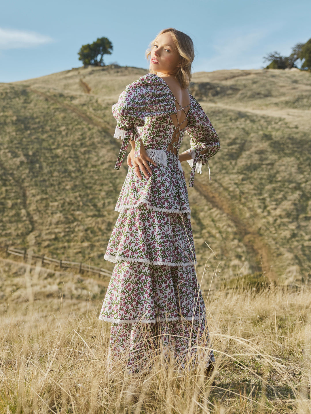 Peyton Puff Sleeve Fringe Top - Ivory/Amaranth Floral