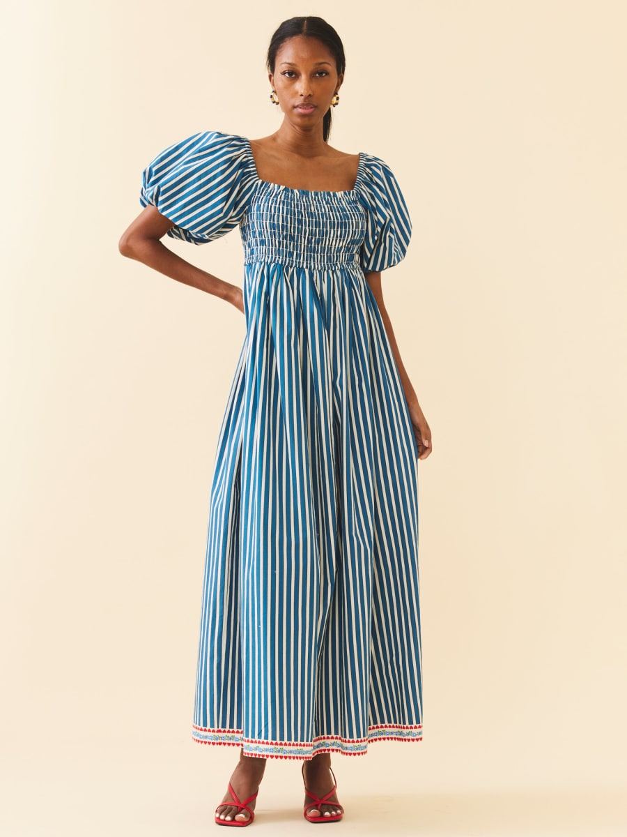Aurora Dress - Navy Stripe