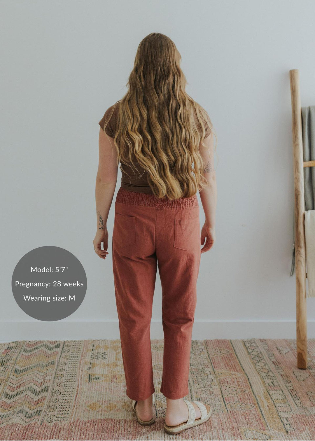 Everyday Transitional Maternity Smocked Linen Pant - Cinnamon