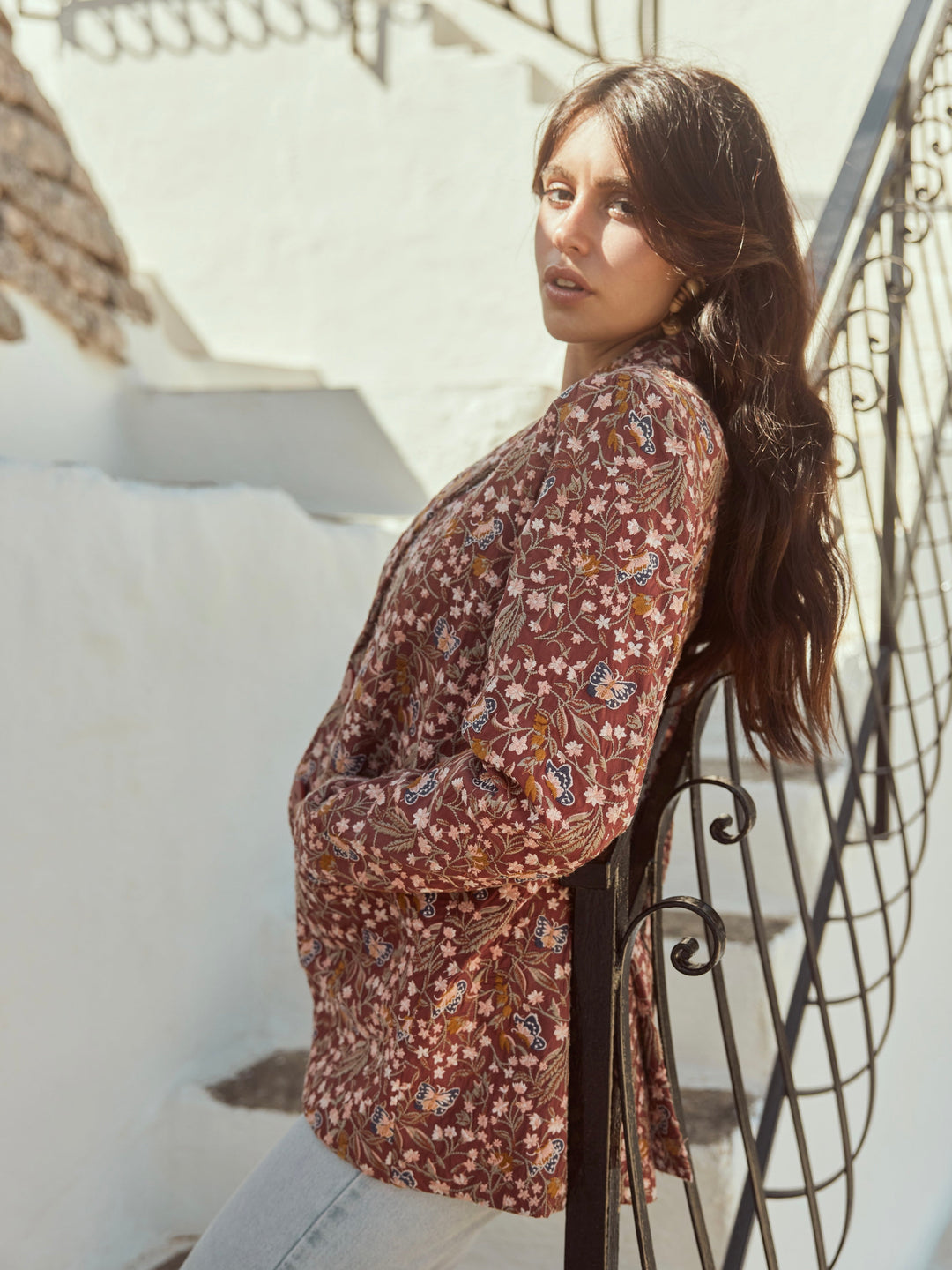 Lauren Embroidered Blazer - Plum/Blush Butterfly Floral embroidery