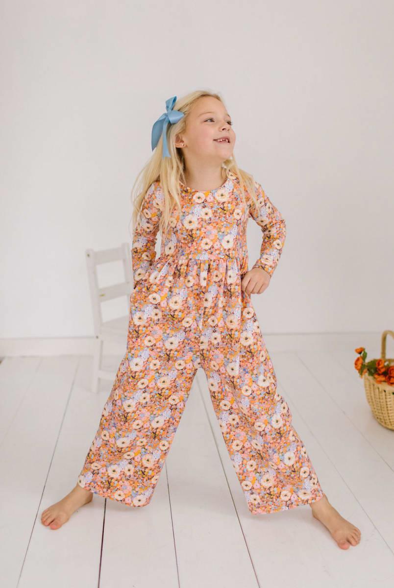 Long Sleeve Leggy Romper - Pumpkin Bouquet