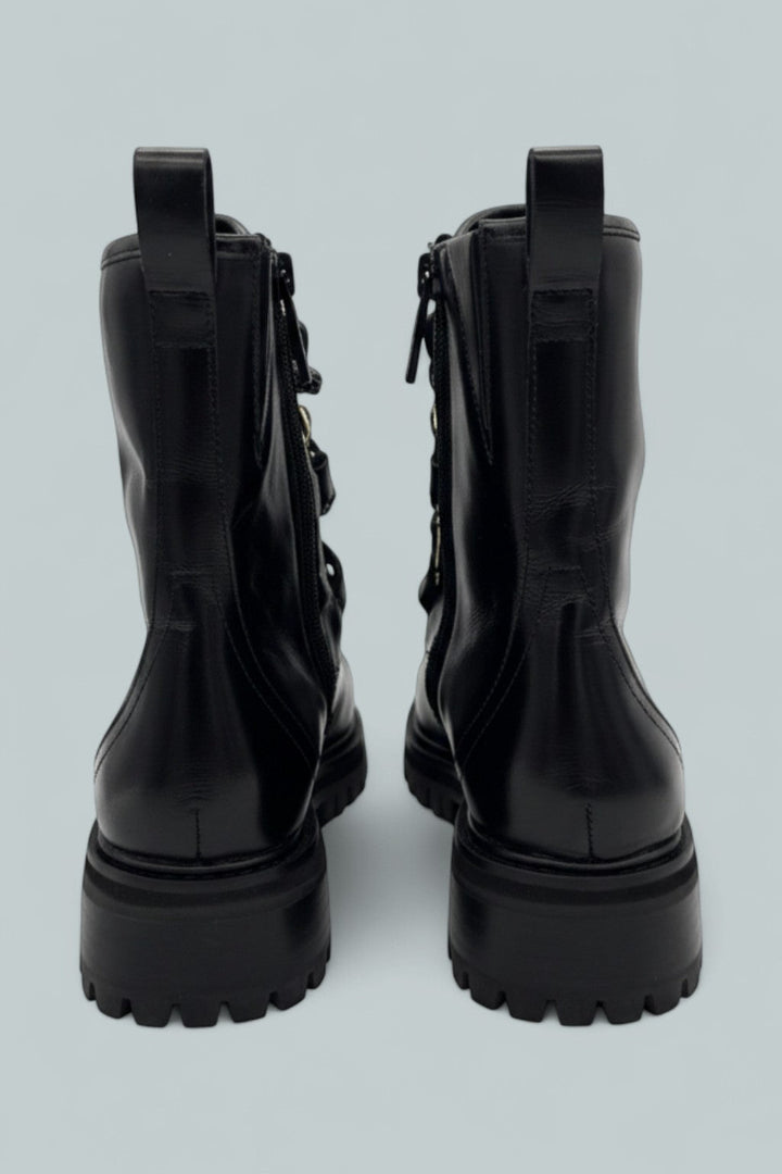 Crystal Chain Combat Boots - Black