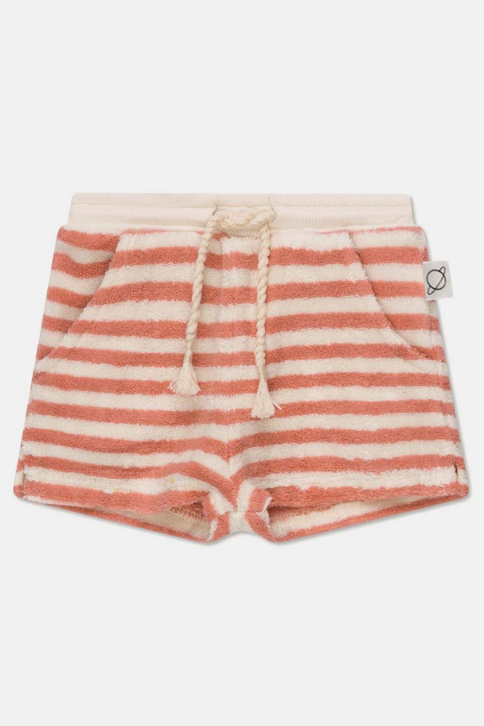 Toweling stripe baby shorts - Coral