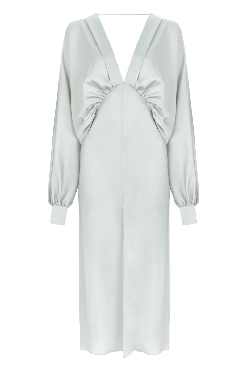 Mila V Neck Satin Dress - Silver
